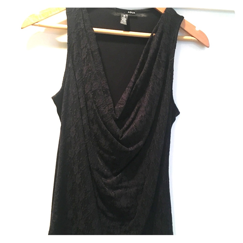 AQUA Lace Front Cowlneck Sleeveless Top